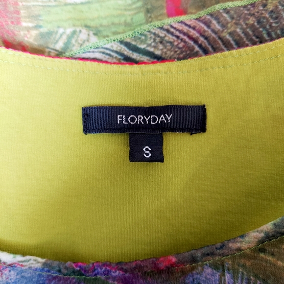 Floryday Multicolour Peacock Chiffon Layered Midi Hanky Hem Dress Size Small - Picture 6 of 6